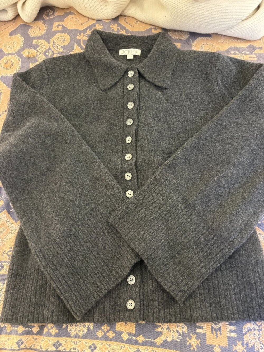 J Crew Thick Merino Wool Charcoal Gray Cardigan Sz L